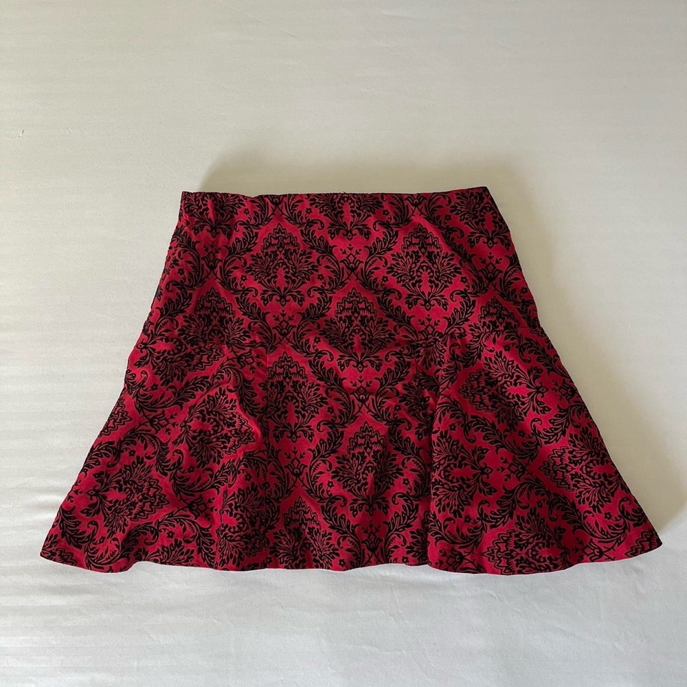Red and black ruffled skirt